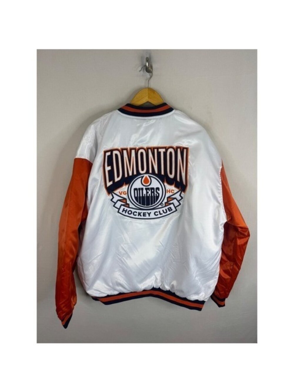Violent Gentlemen Edmonton Oilers Satin Bomber Jacket White Orange 2XL NWT